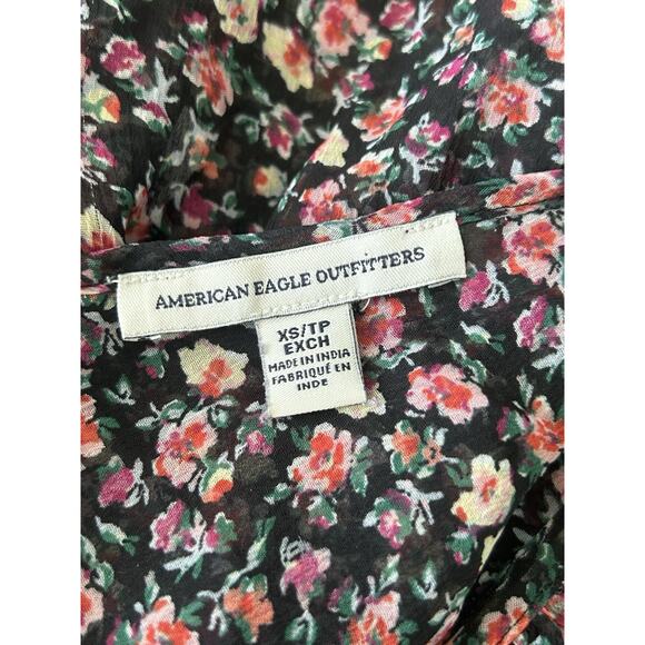 American Eagle Black Floral Semi Sheer Cami Tank Top XS S Dark Fairy Boho Summer - Picture 11 of 12